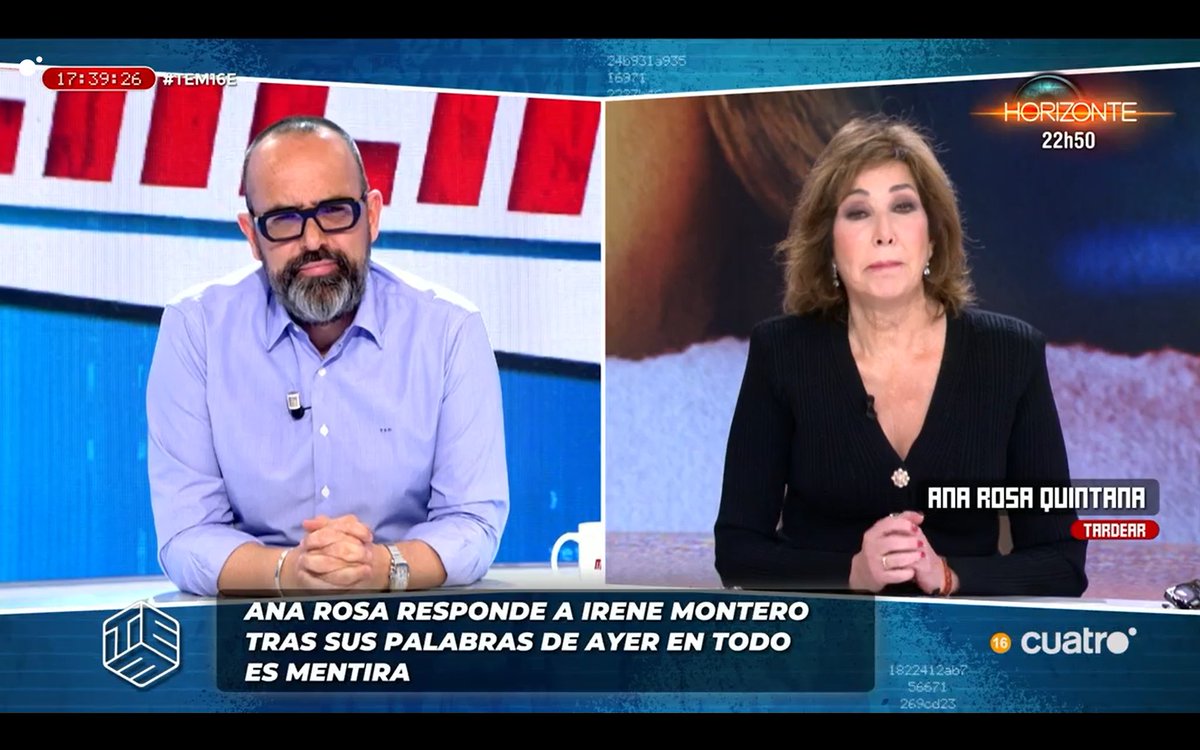Ana Rosa responde a Irene Montero en TEM tras sus palabras de ayer en el programa

#TEM16E
cuatro.com/en-directo/