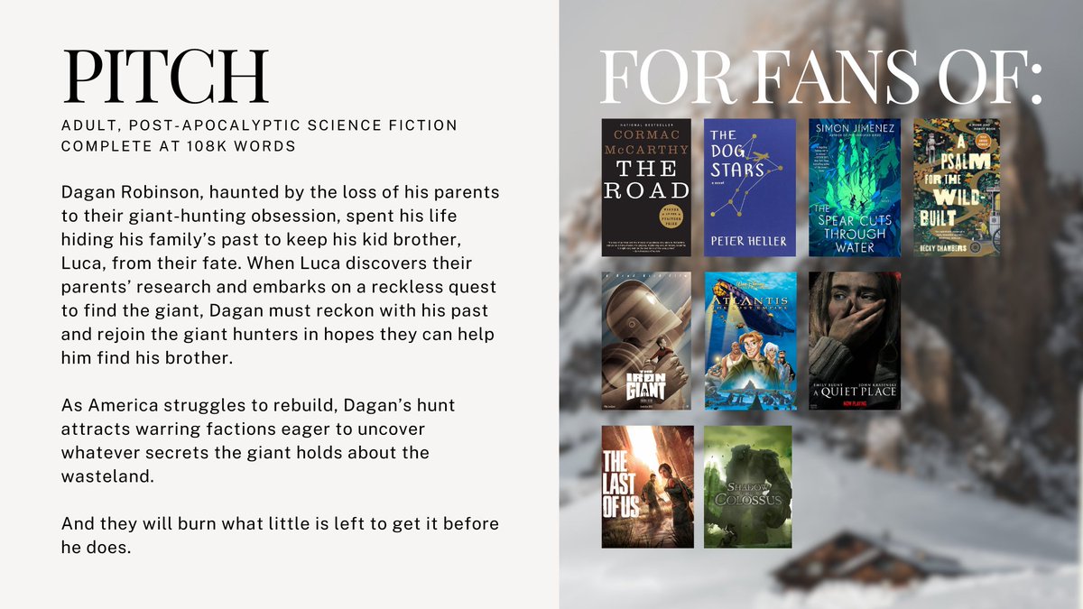 collinbrazan's tweet photo. In honor of #P2Ppit, I present my new guide to BETWEEN THE GIANTS' BONES. It's The Iron Giant x The Last of Us.

In it, Dagan teams with giant hunters to find his brother, who is on a quest to revive the wasteland by unleashing the mythical giant that killed their parents. #A #UW https://t.co/ItucUtVVdI