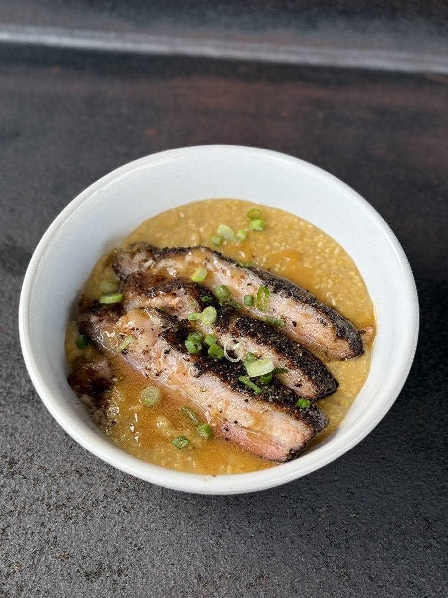 FegesBBQ's tweet photo. Special today at our Spring Branch location. 

Smoked pork belly, Marsh Hen Mill grits, Brushfire Farms peach pepper jam. https://t.co/P2xh5IHyvW