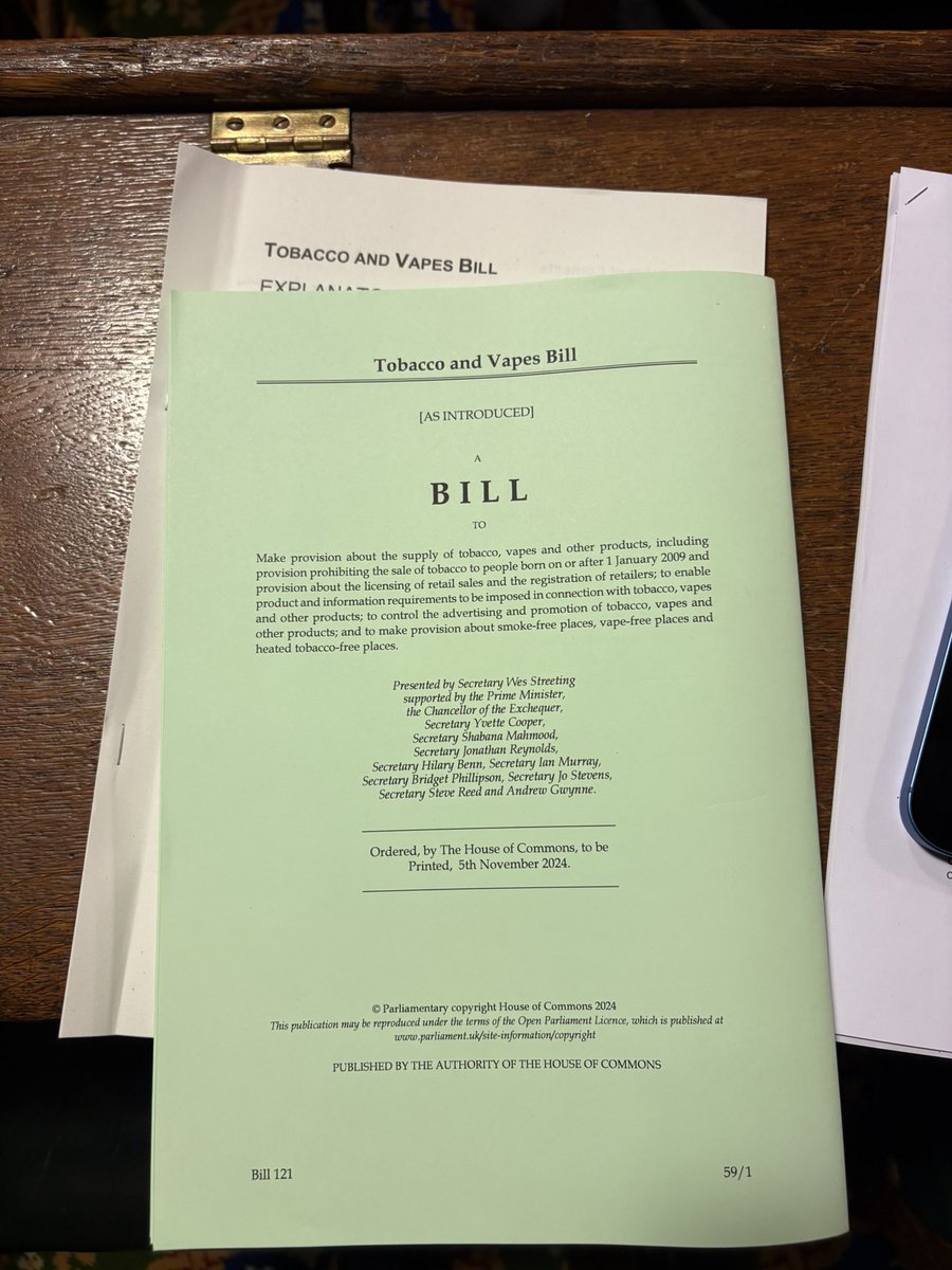 Very pleased to see the introduction of the Tobacco and Vapes Act that will  protect the health of thousands of people and reduce the harm of tobacco  addiction. I sat on the