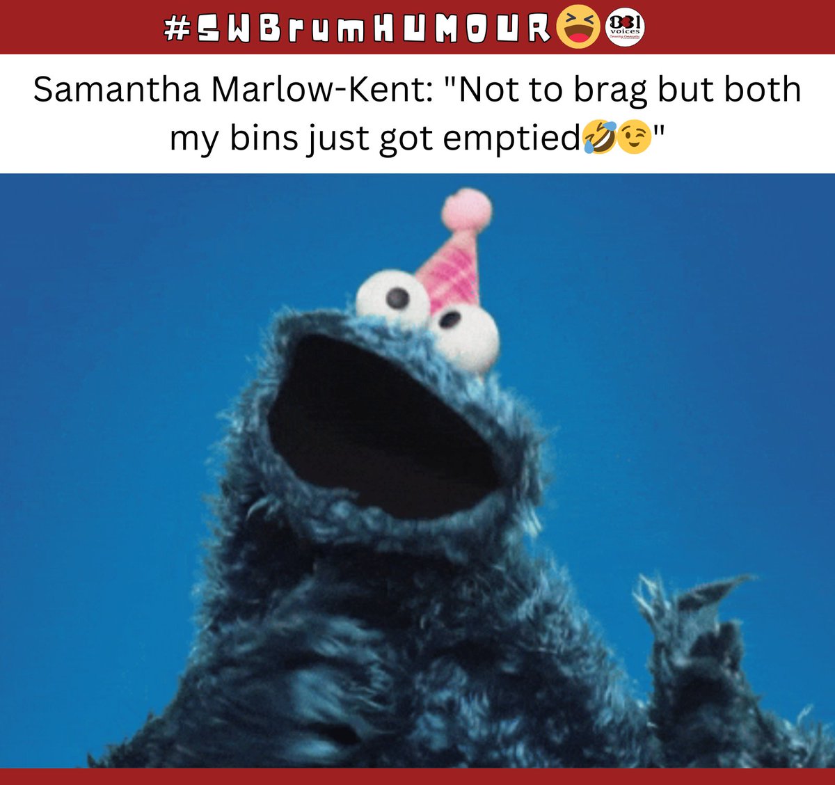 B31Voices's tweet photo. Samantha Marlow-Kent: "Not to brag but both my bins just got emptied🤣😉" 

-

#SWBrumHUMOUR 🤣
#BrumBins 
#Birmingham 
#BirminghamUK 
#B31Voices #BVoices https://t.co/OGi573PbVV