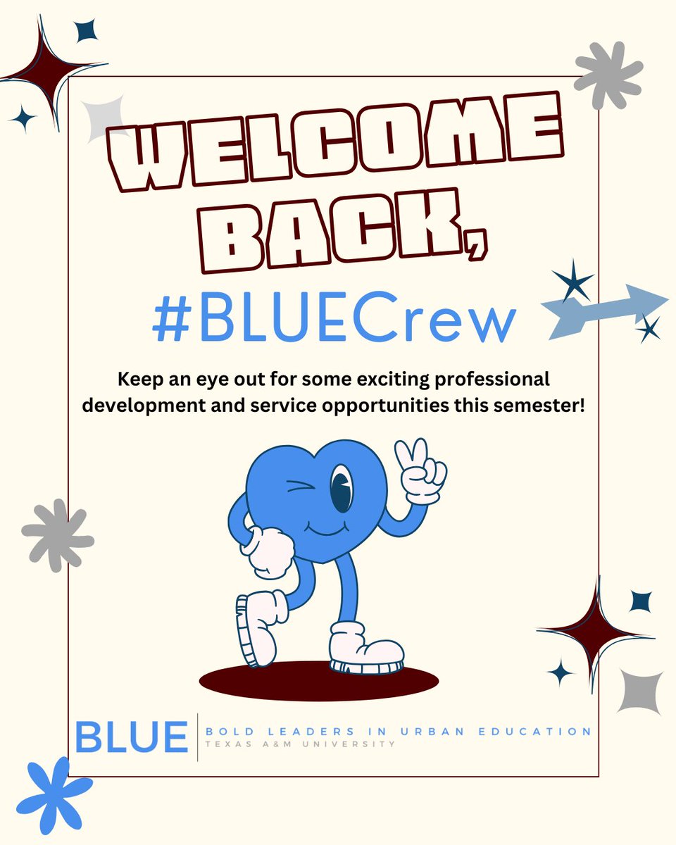 Bold Leaders in Urban Education (@bluetamu) on Twitter photo Welcome back! Be on the lookout for some exciting opportunities with BLUE this semester. Welcome back! Be on the lookout for some exciting opportunities with BLUE this semester.