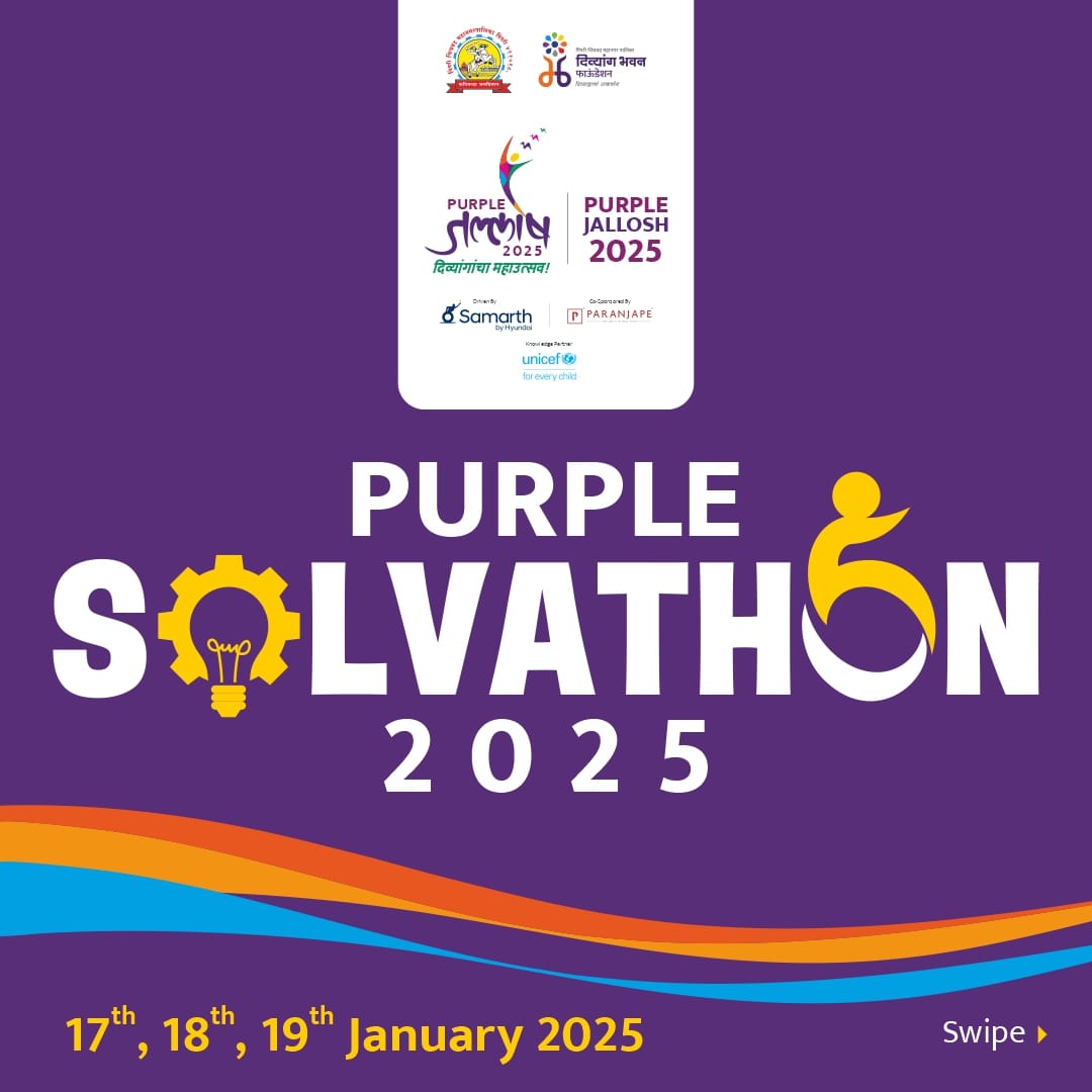 PurpleJallosh's tweet photo. 🚀 Purple-Solvathon 2025 | Innovate for Inclusion! 💜✨
🔥 A Challenge Like No Other! 🔥
Inaugurated by Hon. Shri. Shekhar Singh (I.A.S.), Commissioner, Pimpri Chinchwad Municipal Corporation
The ultimate innovation space where young minds from engineering, architecture & technology come together to break barriers & build accessibility solutions!

Think. Build. Solve. Pitch.
🔹 Brainstorm with top mentors & accessibility experts

🔹 Create real-world solutions for Persons with Disabilities

🔹 Showcase ideas, win recognition & make a lasting impact
📅 Date: January 17-19, 2025
🕙 Time: 10 AM - 5 PM

📍 Venue: HALL-A: Auto Cluster Exhibition Center, Chinchwad, Pune - 411019
Are you ready to disrupt the norms and design a more inclusive world?
Join the movement & be a part of the change!

#PurpleSolvathon #InnovateForInclusion #CreateTheFuture #BreakingBarriers #AccessibilityMatters #PurpleJallosh #GameChangers #DisabilityInclusion