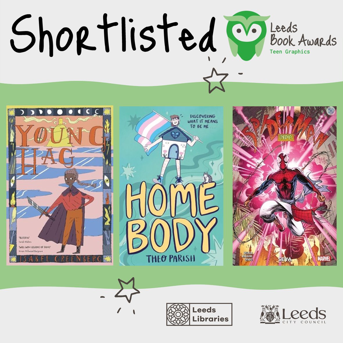 ⭐ LBA 25 Teen Graphic Novel Shortlist! ⭐

These graphic novels are adventures on grand and small scales that we can’t wait for you to get your teeth into!

If you want to know more about each title, follow the 🧵 below!