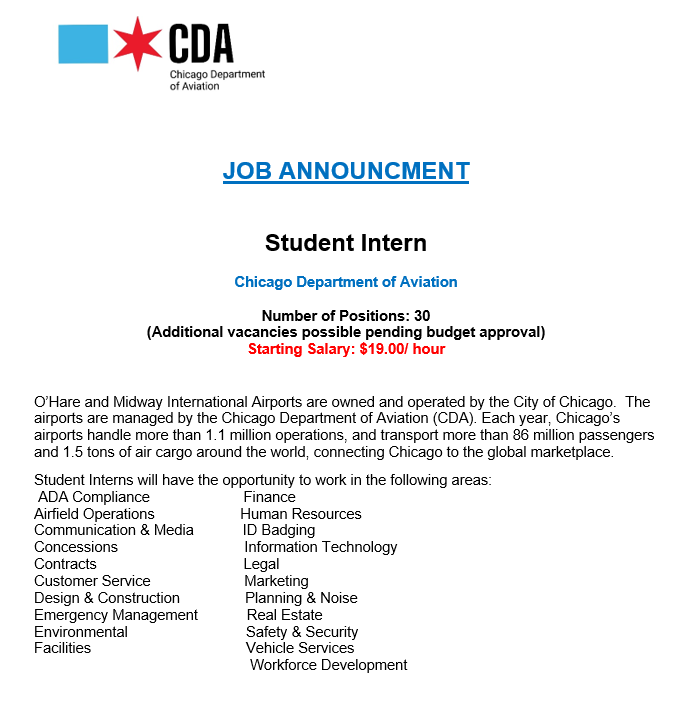SIU Aviation Students:  Exciting internship announcement from the Chicago Department of Aviation.
chicago.taleo.net/careersection/…