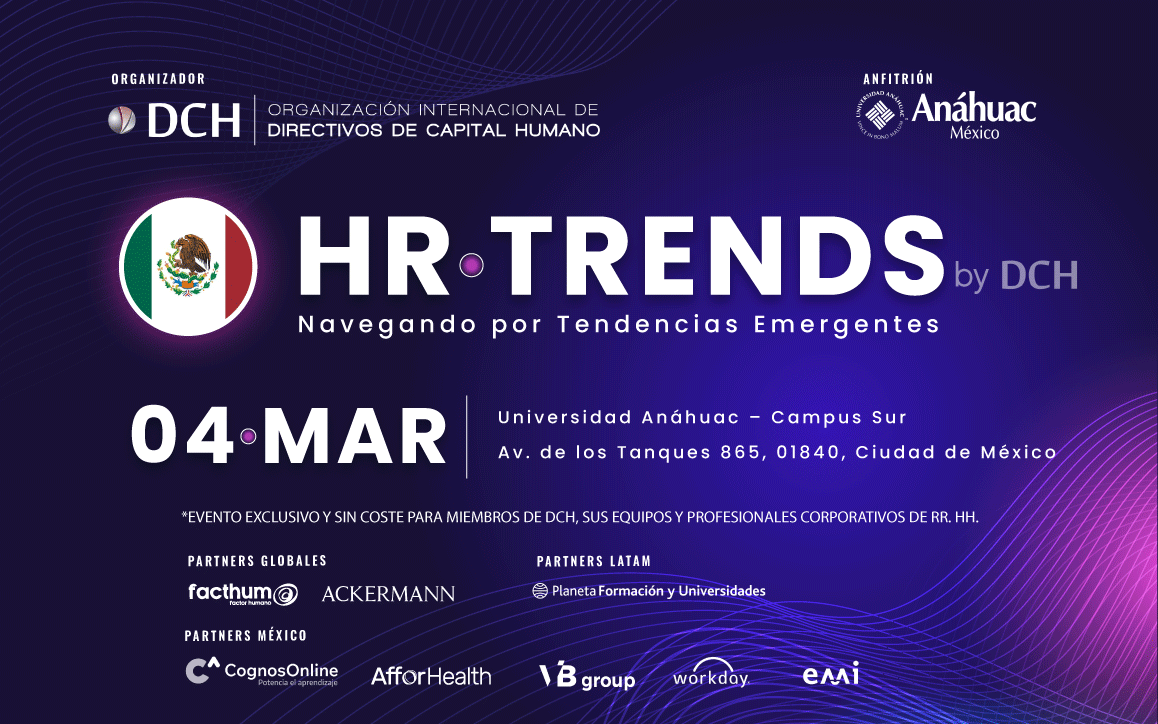 El próximo 04 de marzo, DCH México llevará a cabo su primer evento del año: 𝗛𝗥 𝗧𝗿𝗲𝗻𝗱𝘀 𝟮𝟬𝟮𝟱 en la Universidad Anáhuac México en Ciudad de México.
 ⏰ Horario: 08:00 - 11:00 (GMT-06:00) 📍 Lugar: Universidad Anáhuac - Campus Sur 🎟️ Inscripciones: lnkd.in/d7FmfPE2