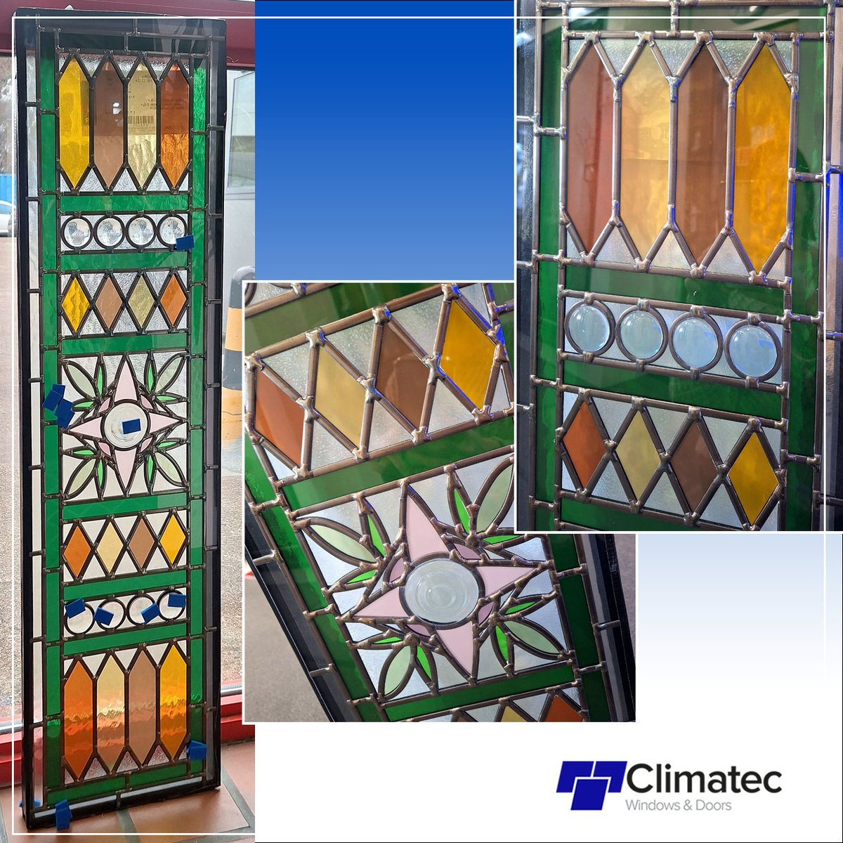 New Glass Design!!
We're loving the colours on our new glass design for our showroom Edwardian door. We've chosen 6mm aged lead with soldered joints for these units too and think they look very rustic with the browns, greens and orange colours.
#glassdesign
#colouredglass
#doors