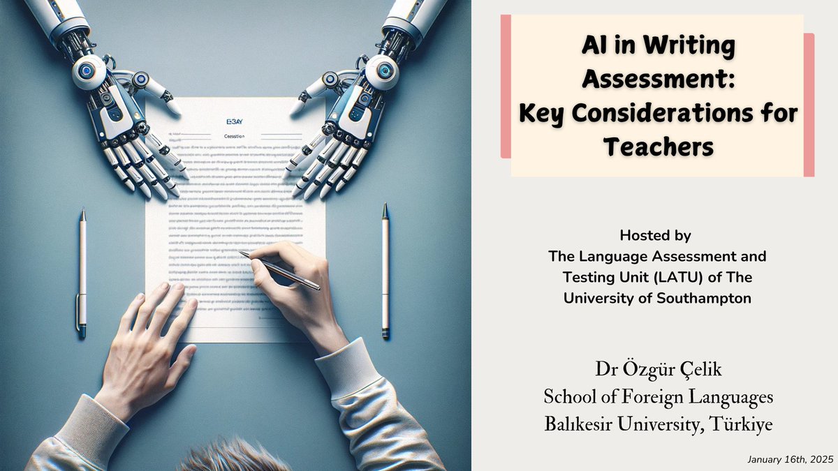 Özgür Çelik (@_ozgurcelik_) on Twitter photo We had a great discussion with the LATU team at the University of Southampton on the key considerations for integrating AI into writing assessments. I am grateful for the invitation and insightful exchange. <a href="/the_sahanozgur/">Özgür Şahan</a> <a href="/ModernLangs/">Languages, Cultures & Linguistics, Uni Southampton</a> We had a great discussion with the LATU team at the University of Southampton on the key considerations for integrating AI into writing assessments. I am grateful for the invitation and insightful exchange. <a href="/the_sahanozgur/">Özgür Şahan</a> <a href="/ModernLangs/">Languages, Cultures & Linguistics, Uni Southampton</a>