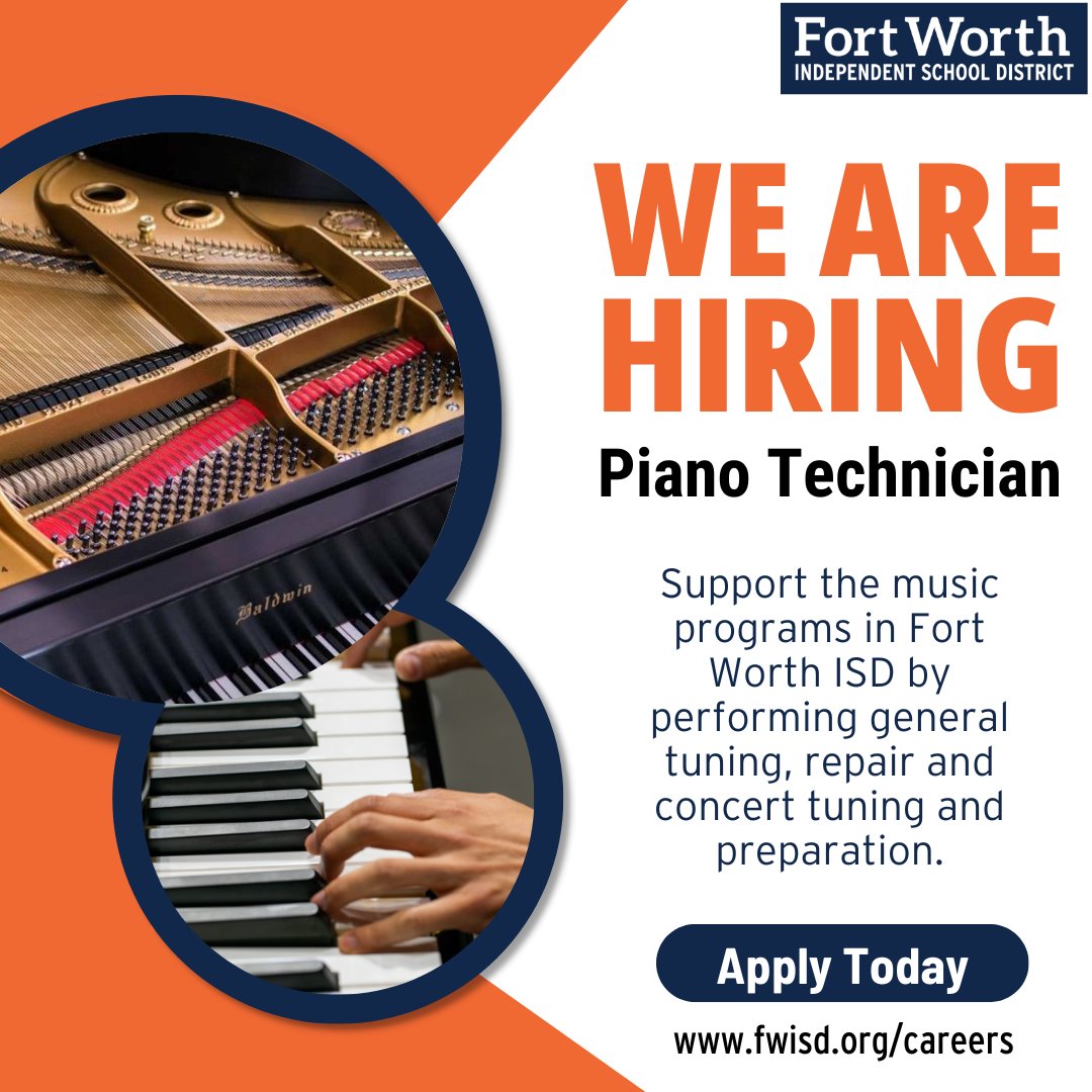 We are #Hiring 
Apply for Piano Technician today at fwisd.org/careers