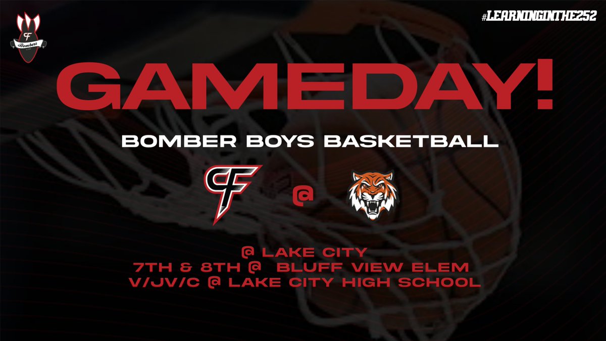 Good luck to the Bomber Boys Basketball Teams traveling to Lake City tonight!
7th &amp; 8th @ 4:30 @ Bluff View Elementary
C @ 4:30 / JV @ 5:45 / V @ 7:15 @ Lake City High School (Lincoln)
Good luck Bombers!!!
#LearningInThe252