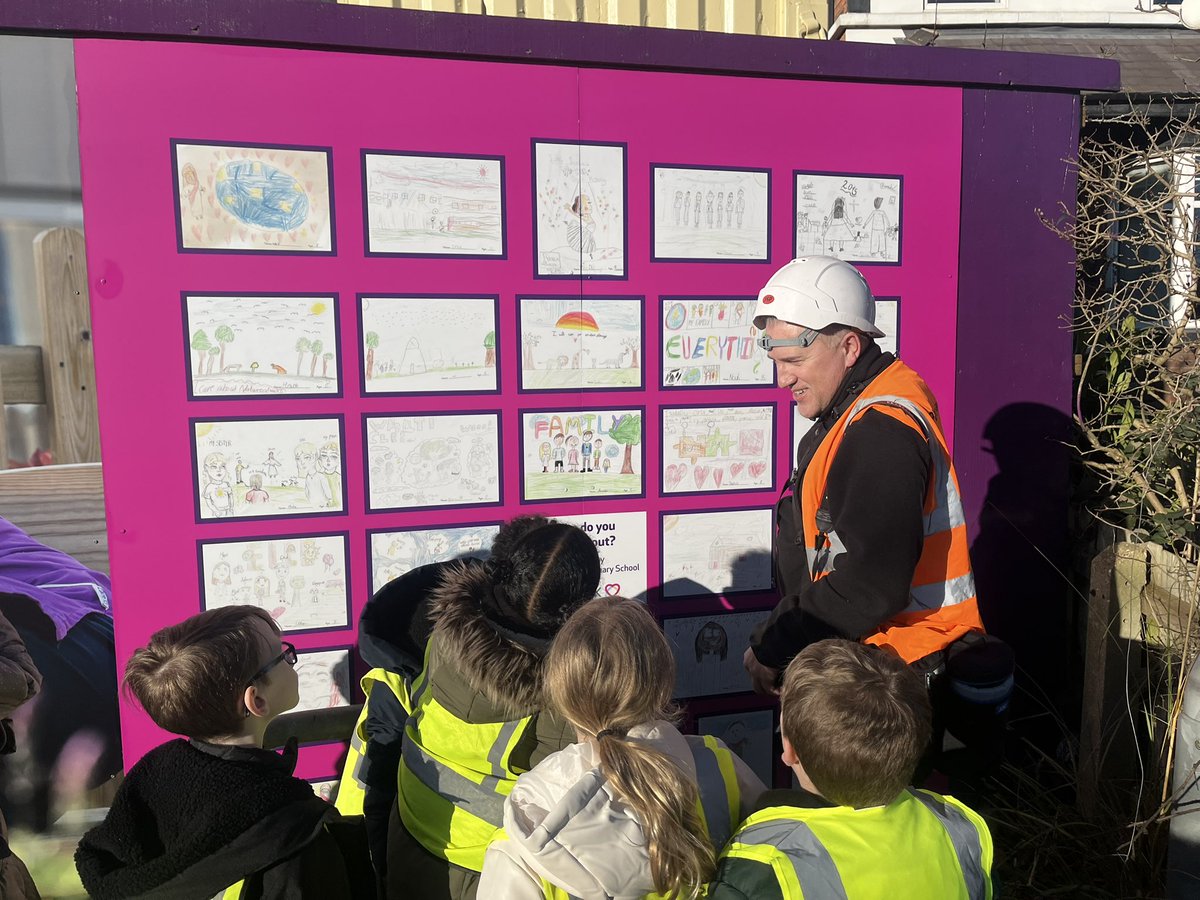 AbbeyPrimary's tweet photo. Our #Y4 pupils gathered to see how their messages of ‘Options for the vulnerable’ are being promoted by @careuk as they begin building a new care home in Erdington. @Shine_Pix https://t.co/cR6tC5QEfT