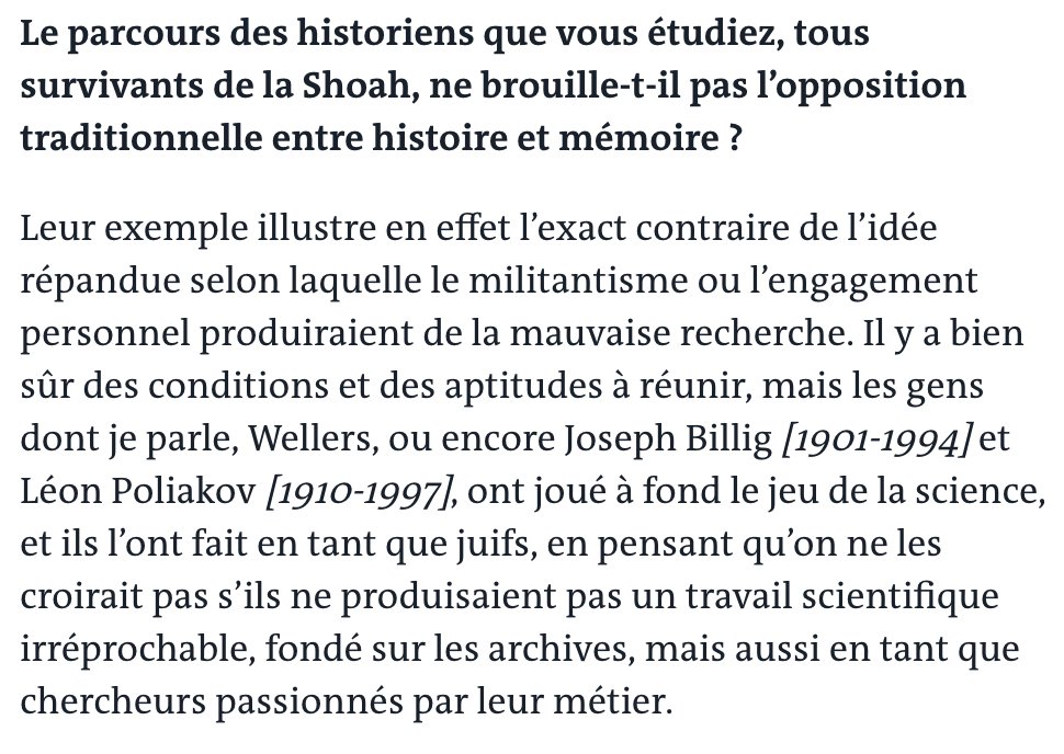 Des arguments pour tendre à dépasser l'opposition entre histoire et mémoire: #LaurentJoly interviewé par <a href="/andreloez/">André Loez (en veille, sur bluesky)</a> / #LeSavoirDesVictimes
lemonde.fr/livres/article…