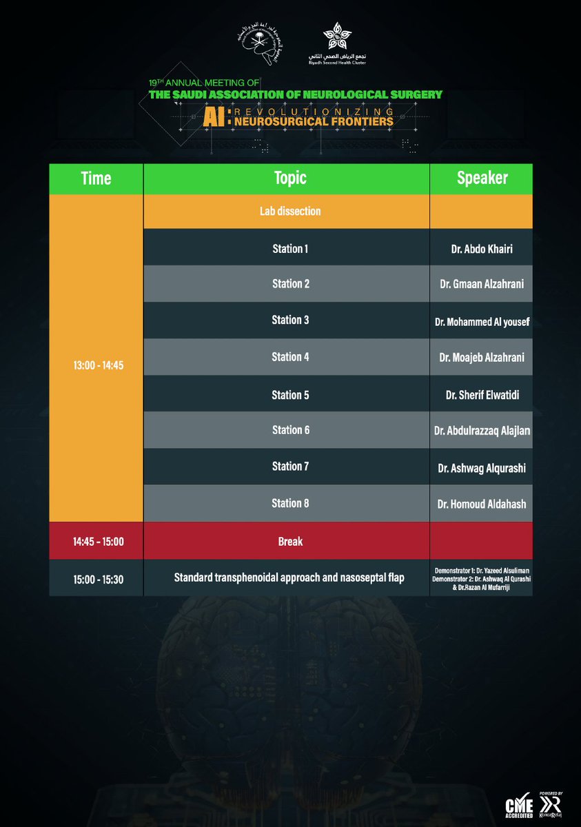 SansMed's tweet photo. Be part of the 19th SANS Annual Meeting and attend the “102 Basic Neurosurgery Approaches Dissection Workshop”.

led by Dr. @BasimElahi90 and Dr. @RAlmufarriji. This hands-on workshop will provide you with the essential techniques and practical experience in common neurosurgical approaches. Don't miss out on this opportunity to enhance your surgical skills!

🔗 Learn more: https://t.co/egcVjOGHGV
🔗 Register now: https://t.co/P35G1uDCny

#SANS2025 #Neurosurgery #SurgicalTechniques #NeurosurgeryTraining