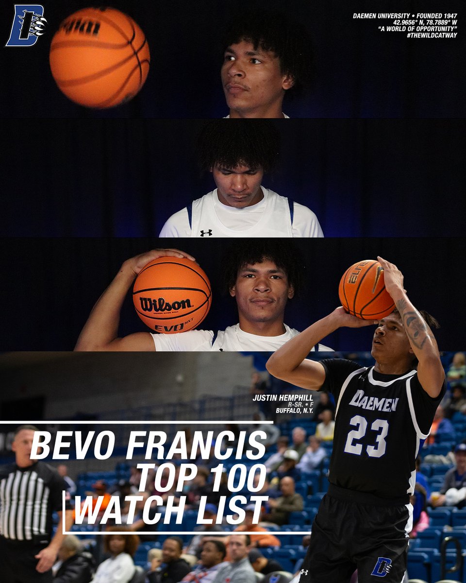 DaemenMBB's tweet photo. The only school with TWO Bevo Francis Top 100 Watch List honorees in the East Region. Congrats, Ben and Justin on the huge honor!

🗞️ - https://t.co/RXntYzOQ64

#TheWildcatWay | @smcollegehoops | @JHemphill22 | @Benjamin_Bill04 https://t.co/WVrTWA5Pfs