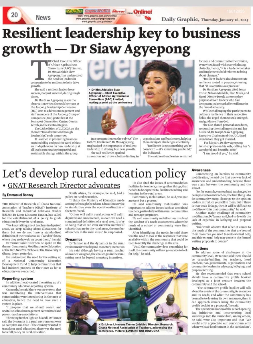 adarkus3737's tweet photo. Resilient leadership key to business growth – Dr (Mrs) Siaw Agyepong https://t.co/i2lKvEfQtK…
#JLC2025 #JSAgyepong #JospongHeroJourney #TransformationThroughLeadership
@thejospongroup
@ZoomlionLtd
@AfriAgribusCons
@jsagyepong https://t.co/DcPnMFpTSx