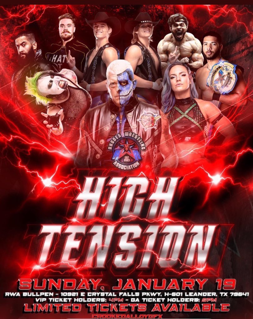 dustinrhodes's tweet image. SUNDAY, January 19th!!
Don't miss! 
Last remaining tix have opened up and are limited. Hope to see you at @RhodesWrestling #HighTension
Tix here⬇️

eventbrite.com/e/rhodes-wrest…