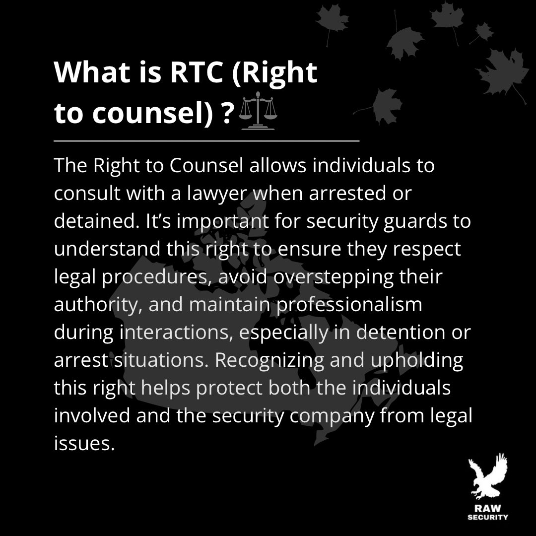 irawsecurity's tweet image. As a security professional, always respect the Right to Counsel. If someone is detained, notify law enforcement and avoid questioning once they request legal advice. Protecting this right ensures professionalism and compliance. #RawSecurity #LegalRights #SecurityProfessionals