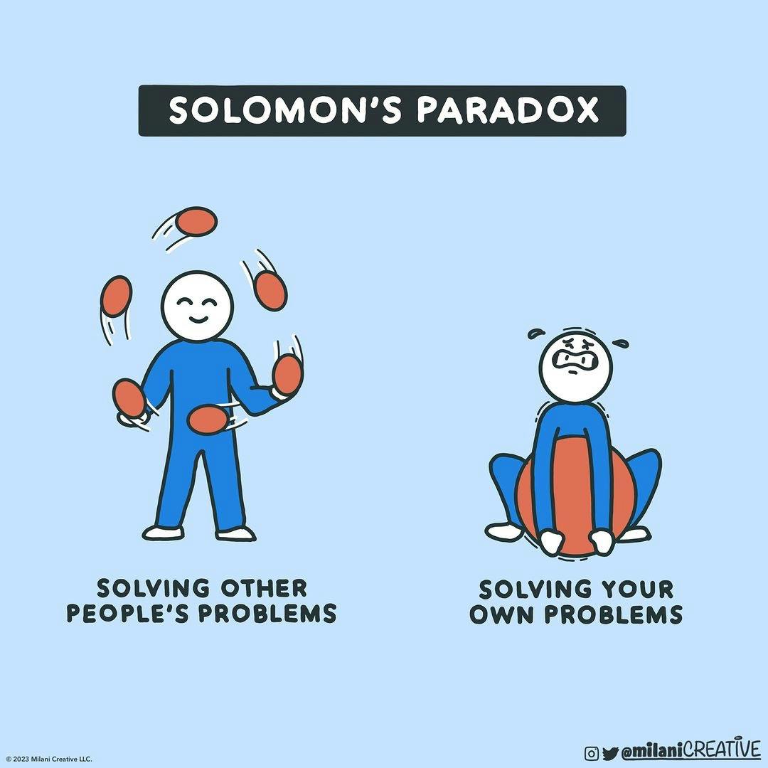 poseidon_1501's tweet image. 185. Solomon's paradox - the situation where people have difficulty applying useful advice they give to others in their own lives. The expression is associated with the Prophet Solomon.

#solomonsparadox #prophetsolomon #ProblemSolving