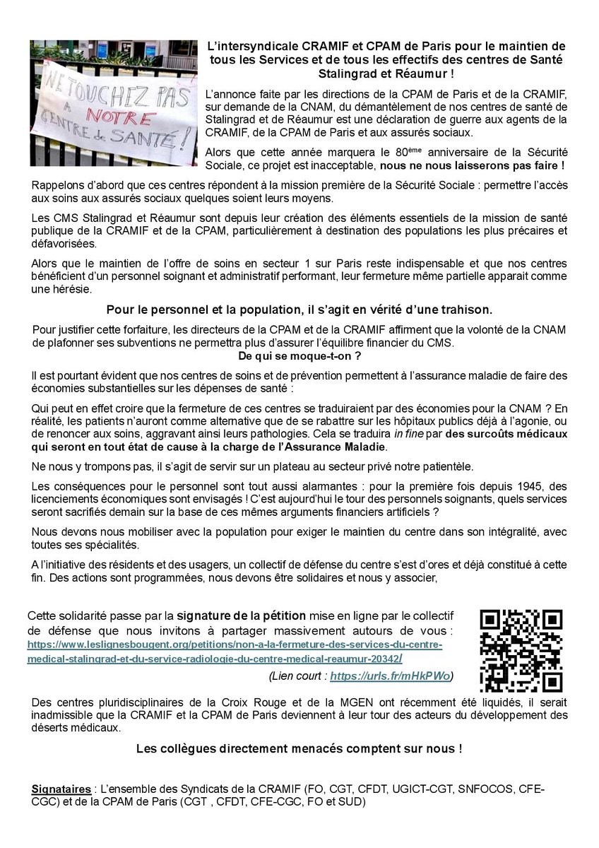 ChambreFo's tweet photo. Mobilisés aujourd'hui devant la #CRAMIF et avant les vœux de @ThomasFatome aux agents de @Assur_Maladie pour dire maintien des Centres de Santé Réaumur et Stalingrad !
https://t.co/UqVfH34Egr https://t.co/z5SPzUn193