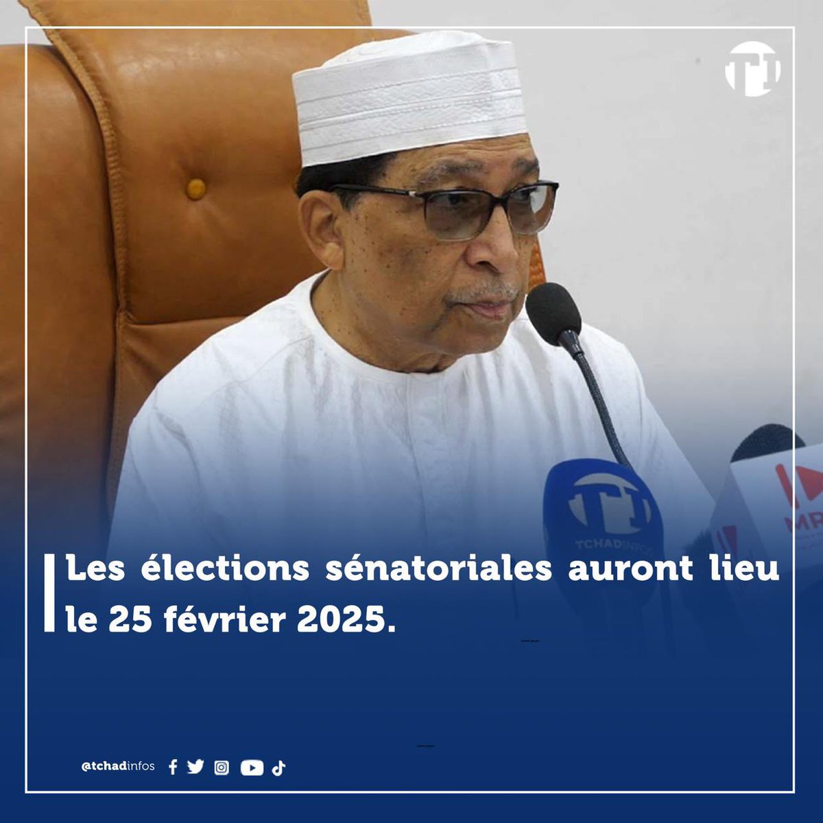 tchadinfos's tweet photo. #SENATORIALE La période de dépôt des dossiers de candidature pour les élections 🗳️ sénatoriales va du 17 au 24 janvier 2025. Les formulaires de candidature pourront être retirés et déposés dans les démembrements provinciaux de l'Agence Nationale de Gestion des Elections (ANGE)", le président de l'ANGE, Ahmet Bachiret. #Tchad 🇹🇩