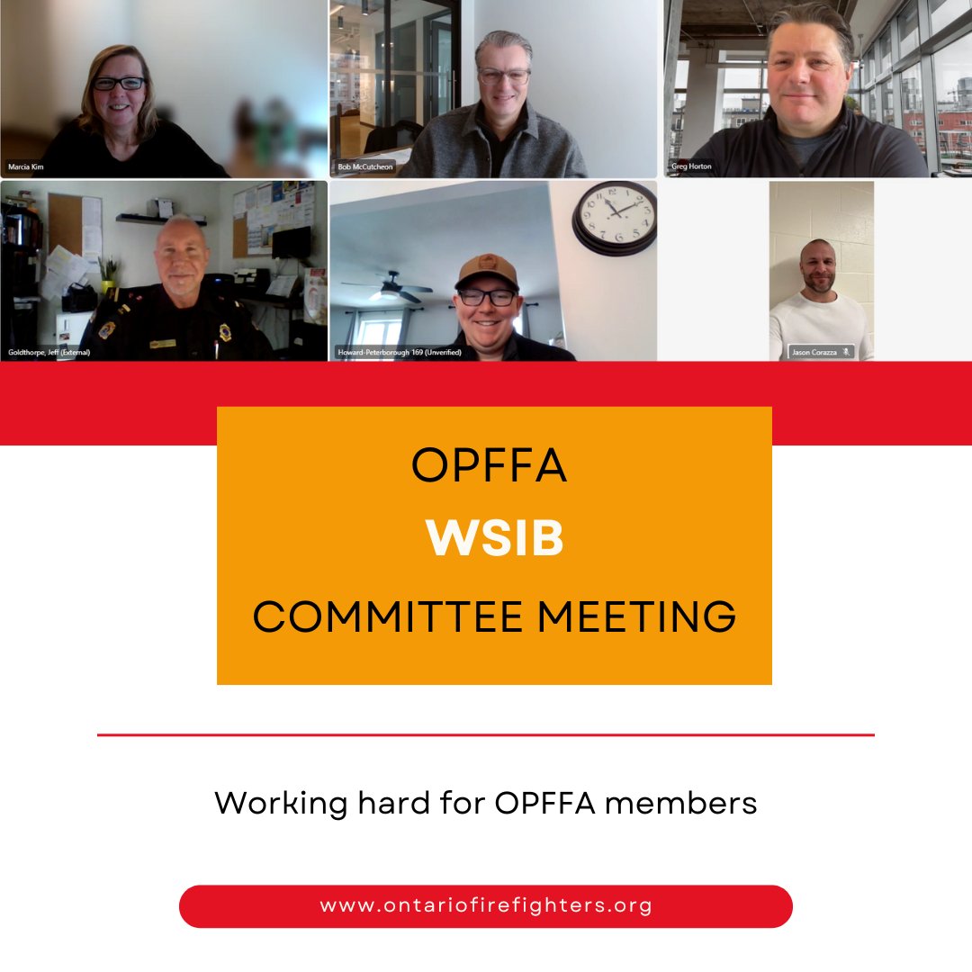 An informative meeting: the #OPFFA #WSIB Committee (Corey Thompson, Jeff Goldthorpe &amp; Howard Herman) met with Principal Officers &amp; Board Liaison Jason Corazza to discuss strategies on how to best support our #firefighter members.