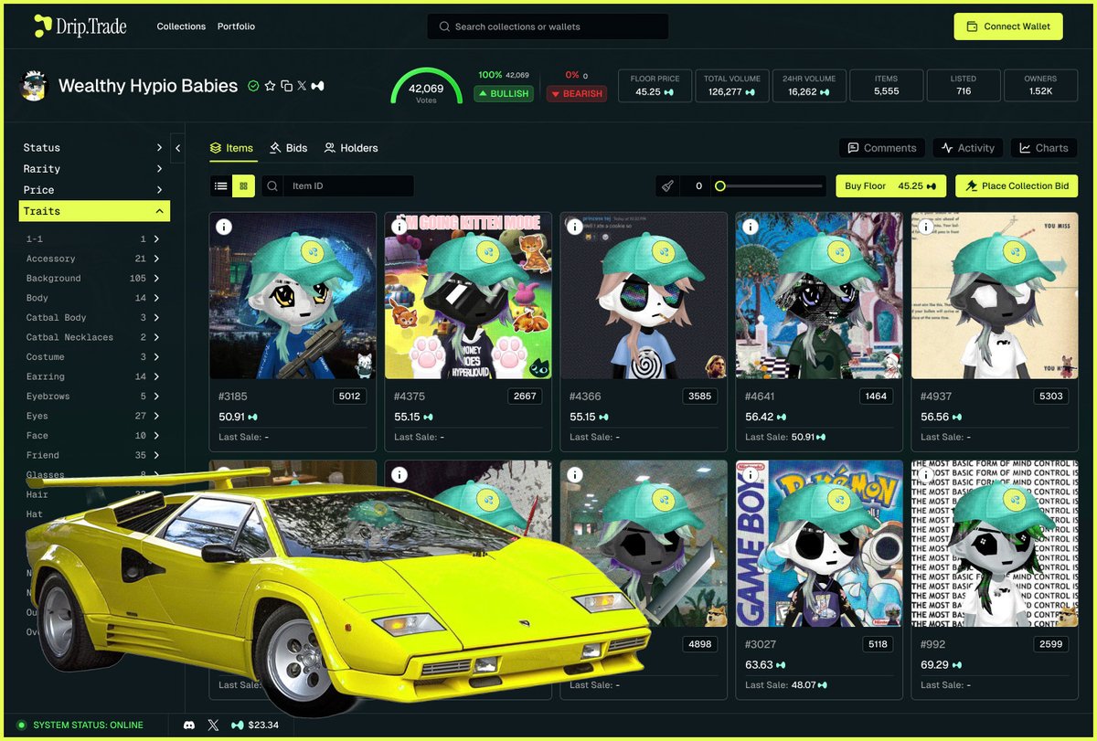 hyperliquid NFTs are already flipping your favorite sol &amp; eth projects and you’re still fading.

DripTrade trait on <a href="/HypioHL/">Hypio</a> cooking above floor.

wen the better marketplace comes around, you know what to do 🫵

Hy Pio.