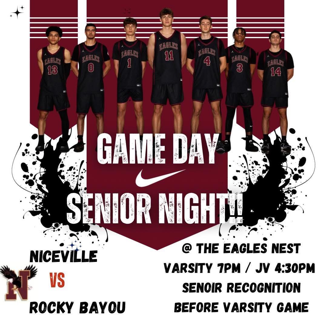 🗣️ It’s Senior Night‼️ Come out and pack the Nest as we honor our Senior Party of 7!! Fred, Jackson K, Joshua, Jackson H, Caden, Anwar and Alex. 
🦅🦅🦅🦅🦅🦅🦅
#mayhem 

Senior Recognition will take place BEFORE the Varsity game at 7pm. 
*JV will play at 4:30pm