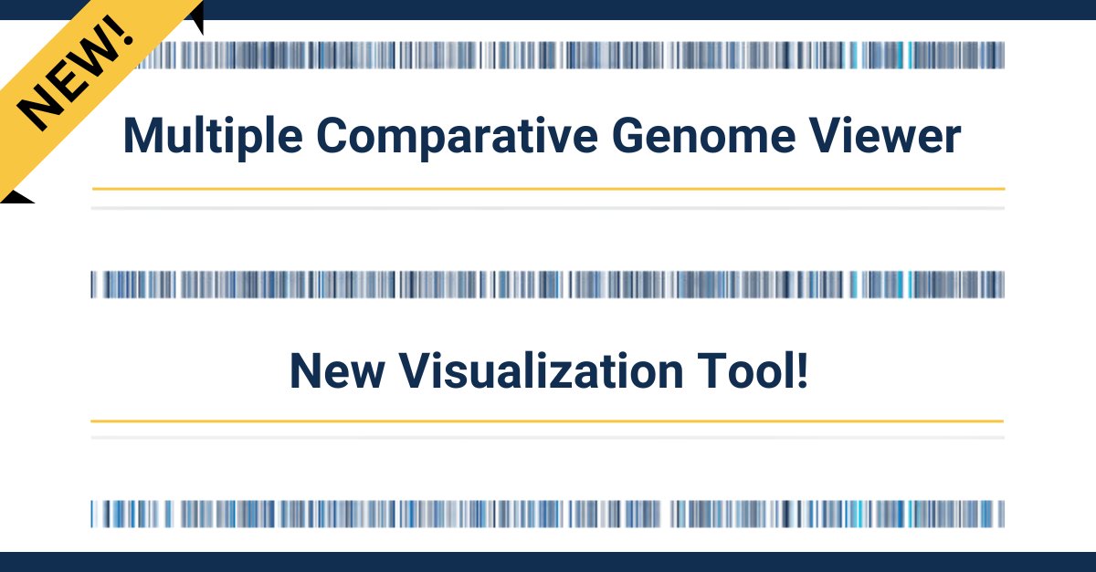 Yellow banner in corner yes NEW! Text says: Multiple Comparative Genome Viewer. New Visualization Tool