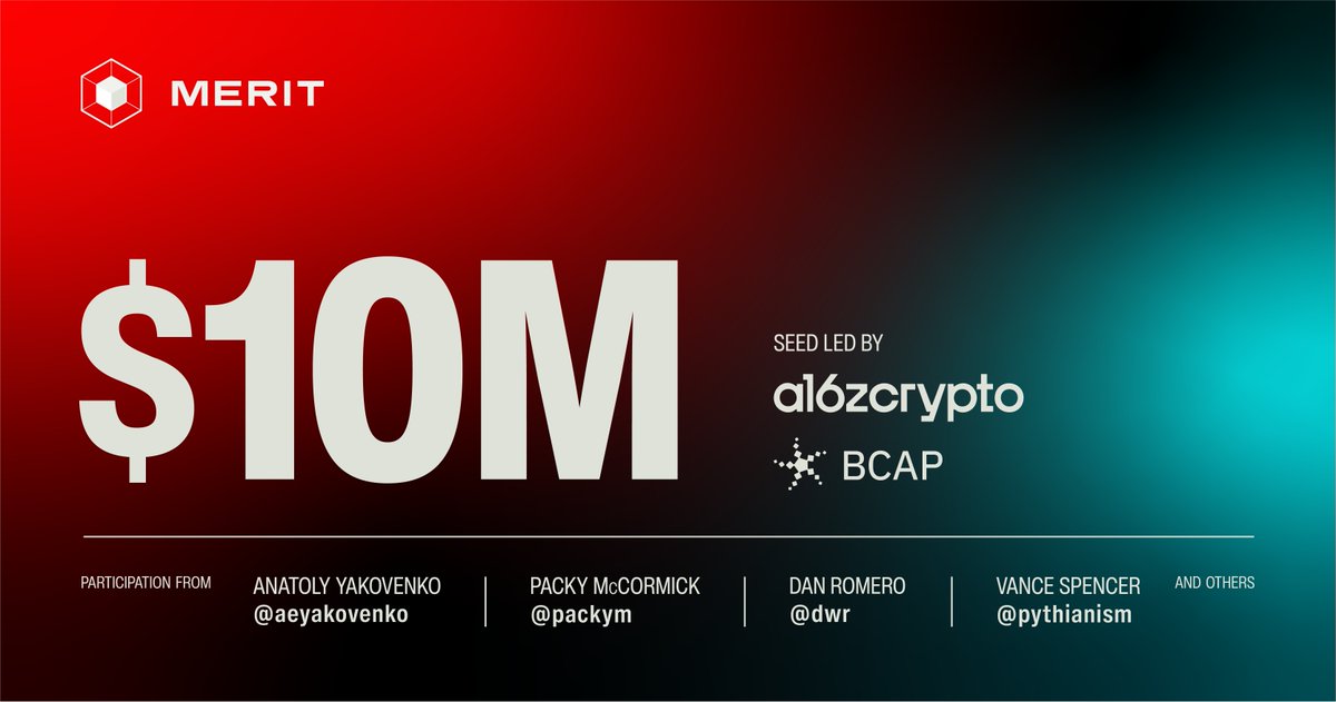 Sam Ragsdale (@samrags_) on Twitter photo Today I'm excited to announce that Merit Systems has raised $10M of seed funding from <a href="/a16zcrypto/">a16z crypto</a> and <a href="/blockchaincap/">Blockchain Capital</a> to unleash Open Source Capitalism.
Details below 👇 Today I'm excited to announce that Merit Systems has raised $10M of seed funding from <a href="/a16zcrypto/">a16z crypto</a> and <a href="/blockchaincap/">Blockchain Capital</a> to unleash Open Source Capitalism.
Details below 👇