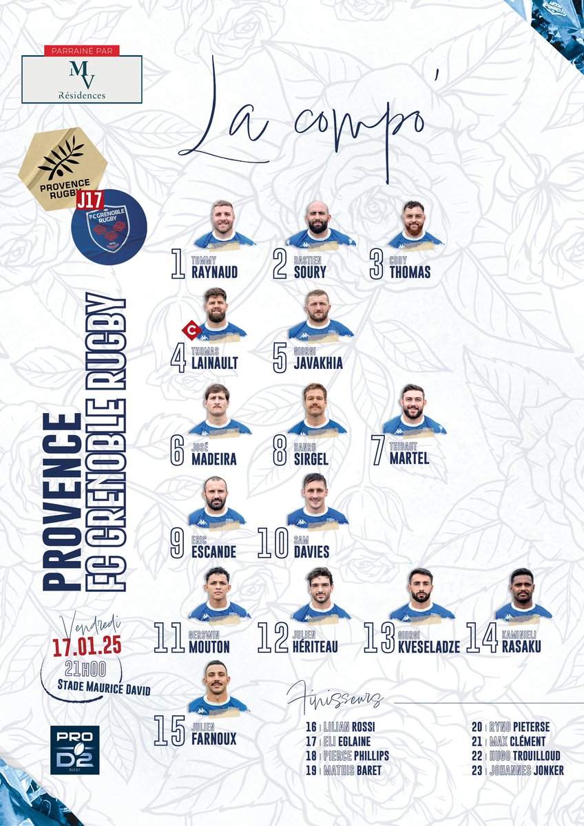 🔴🔵 La compo’ du FCG pour le déplacement à Aix-en-Provence ! 

👉Retour de blessure pour Thomas Lainault, José Madeira et Johannes Jonker ! Bon retour sur les terrains messieurs ! 

#PRFCG #AllezFCG  🔴🔵