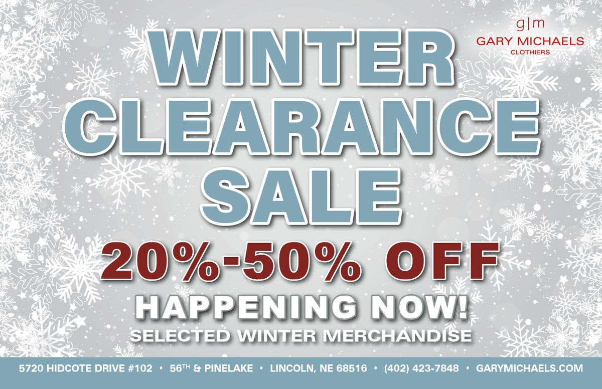 Gary Michael's Clothiers (@garymichaelsclo) on Twitter photo Winter Clearance Sale is happening now!
Stop and check out our winter inventory now on SALE!
<a href="/garymichaelsclo/">Gary Michael's Clothiers</a> Winter Clearance Sale is happening now!
Stop and check out our winter inventory now on SALE!
<a href="/garymichaelsclo/">Gary Michael's Clothiers</a>