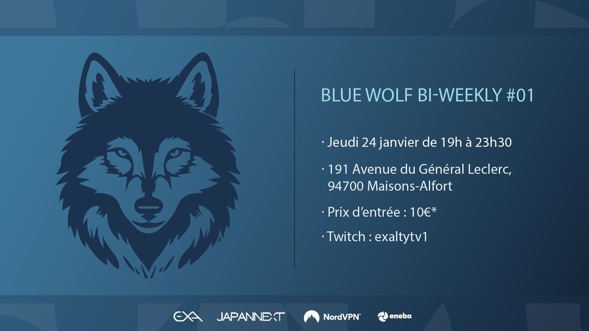 Exalty_FR's tweet photo. Exalty lance sa bi-weekly SSBU au Loup Bleu Coffee ! 🥊

Un loup bleu vieux de plusieurs siècles attend un successeur digne de ce nom... Saurez-vous prouver votre valeur parmi les autres prétendant ? 

Votre nouveau rendez-vous à ne pas manquer commence le 23 janvier à 19h 👇

Inscriptions et informations supplémentaires en commentaire !