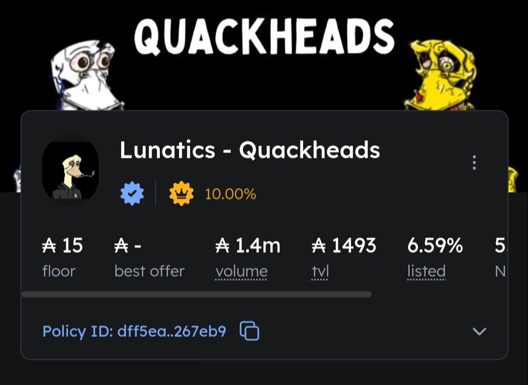 Exciting New to all those quackheads out there! 

<a href="/jpgstoreNFT/">jpg.store</a> has officially ruled us as active again! 

$ADA $QAK #CNFT #soback