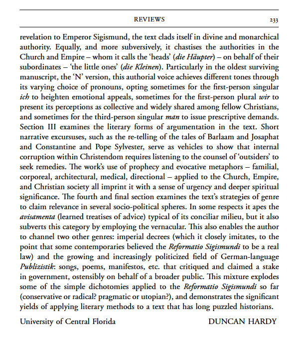 My review of Sophie Quander's excellent study of the infamous Reformatio Sigismundi (1439) is now out in Medium Ævum. A thought-provoking book with fresh insights into this ever-fascinating, rich, and enigmatic late medieval text! #medievaltwitter