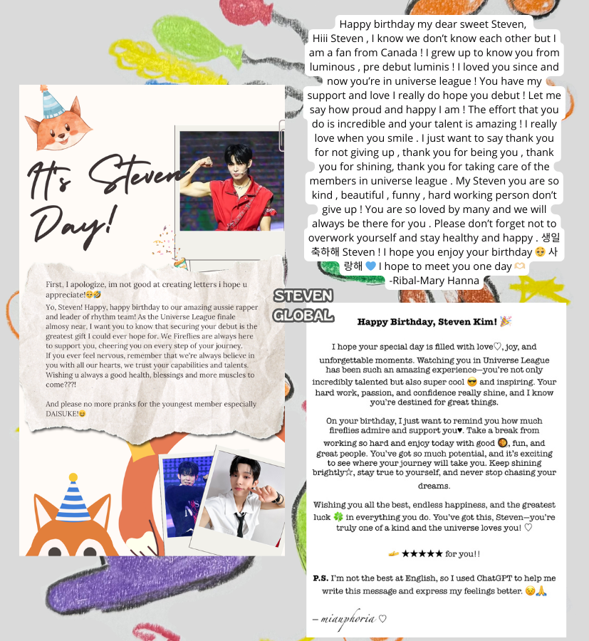 [💌] #HAPPY_STEVEN_DAY

We're beyond proud of you!

The voting team wanted to dedicate some words to you. We love you so much and we'll keep working hard to support all your dreams!

OUR AUSTRALIAN FOX
#파이어플라이와_함께하는_스페셜_데이
#Steven #스티븐