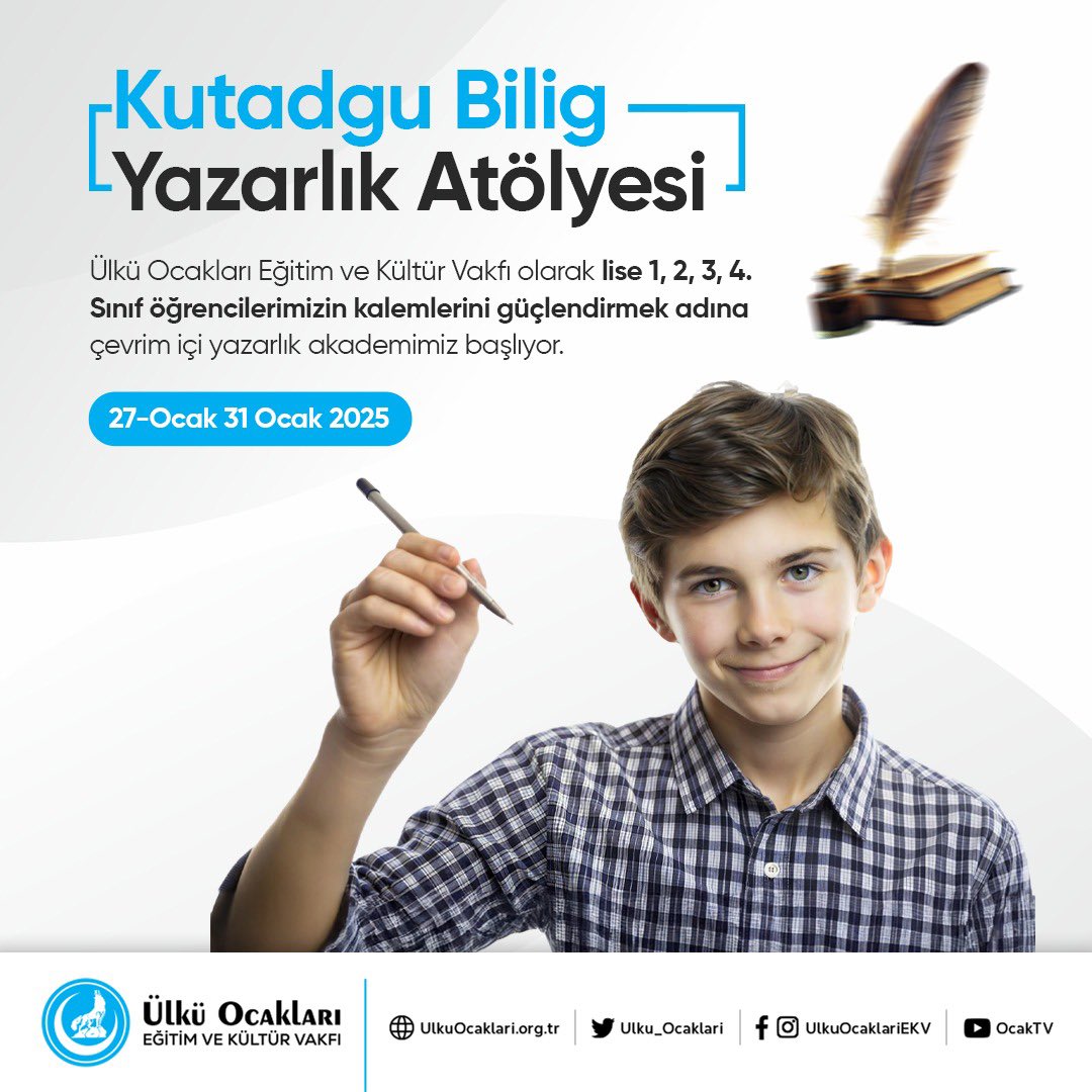 Türk Gençliği, Kutadgu Bilig Dergisi'nde yazıyor!🖊️

Ortaöğretim çağındaki gençlerimizin kalemlerini güçlendirmek ve yeni nesil yazarlar yetiştirmek için hazırladığımız dergimizin yazarlarının katılacağı çevrim içi yazarlık akademimiz başlıyor! 🇹🇷