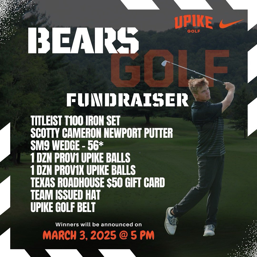 Our 2025 Golf Benefit Raffle is now underway! Contact your favorite Men’s Golf player or coach, chances are $10 each. Deadline to purchase chances will be 5pm on March 3rd. Contact Coach Reinstetle if you have any questions at dustynreinstetle@upike.edu
