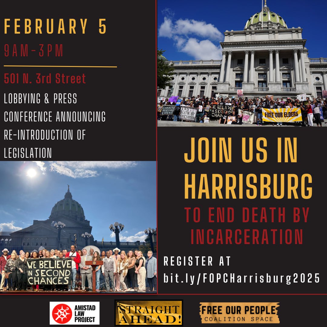 AmistadPower's tweet image. Want to join us in the fight to abolish Death By Incarceration? Come to Harrisburg for a Day of Action on Feb 5! We'll meet with legislators to urge them to end DBI sentences and then hold a press conference on second chance legislation.
Register here: bit.ly/FOPCHarrisburg…