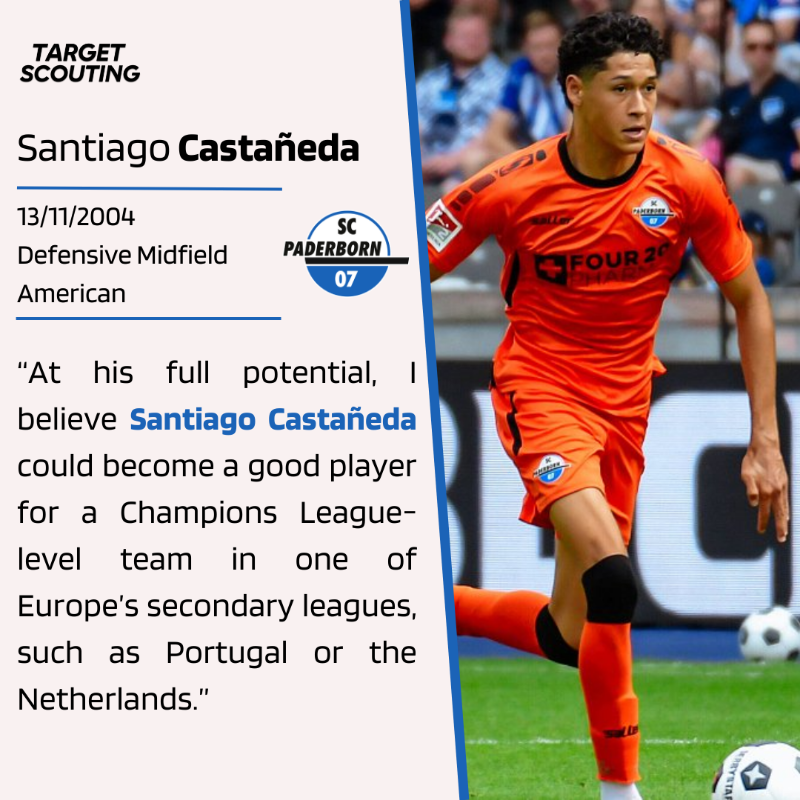 TargetScouting_'s tweet photo. Santiago Castañeda (DM, '04, 🇺🇸) plays for SC Paderborn in the German 2. Bundesliga. @tosilva21 writes about the American youngster in his first guest report for Target Scouting.