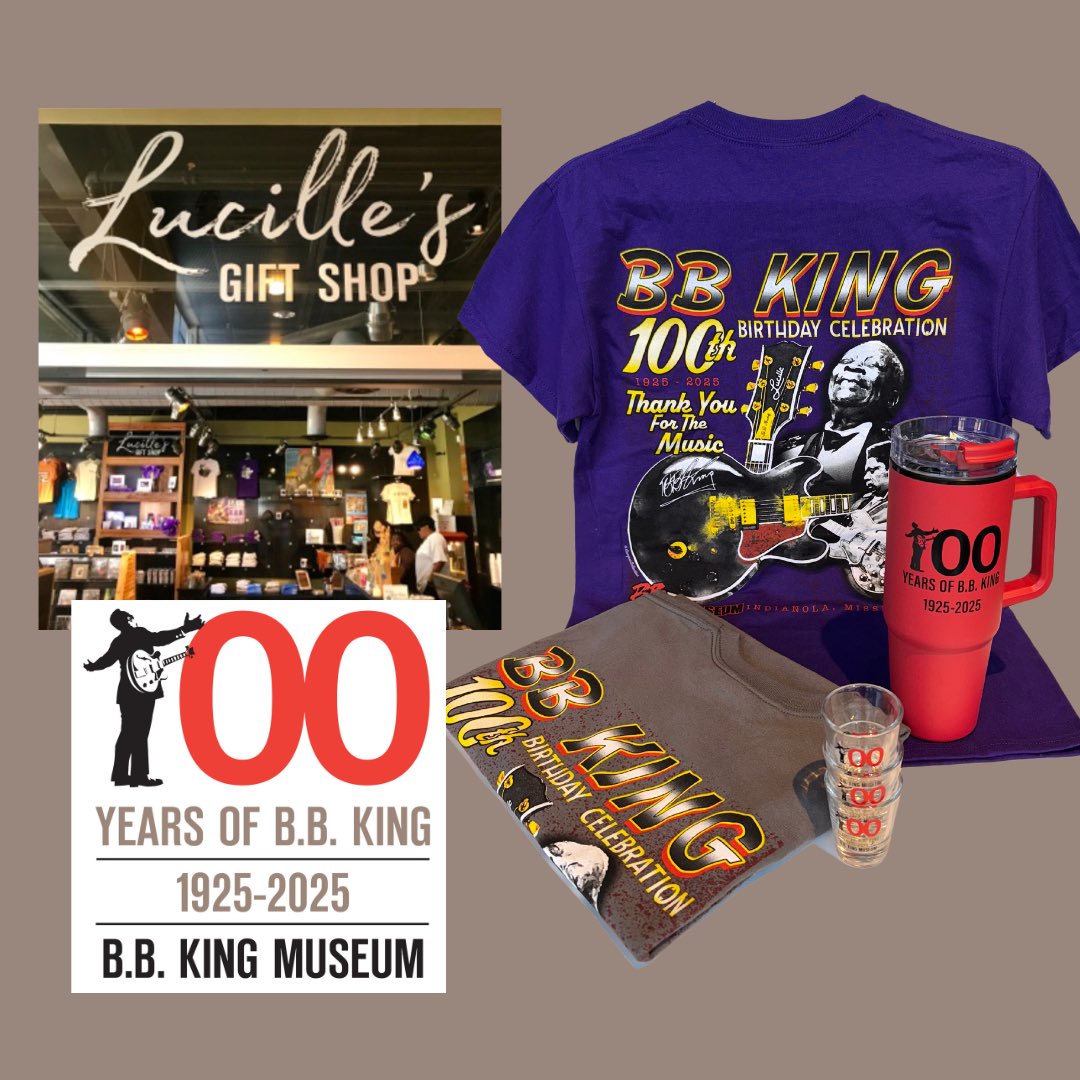 JUST LAUNCHED! B.B.'s 🎉1️⃣0️⃣0️⃣🎉BIRTHDAY Merch! Official tees, Tumbler + Shot Glass now at Lucille's Gift Shop inside <a href="/BBKingMuseum/">B.B. King Museum</a> + online. 

bb-king-museum.myshopify.com