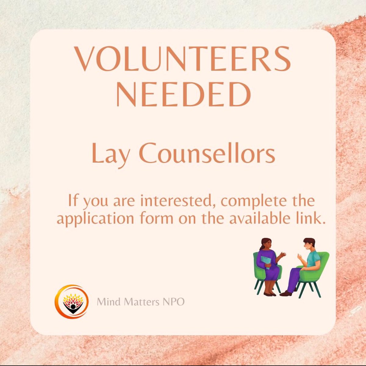 MindMattersNPO's tweet photo. We’re excited to share that our online lay counselling program is now accepting applications. Applications close on Sunday the 6th of February 2025. 

Please email mindmattersnpo@gmail.com for any queries.

Application link is available below: 

https://t.co/RNPUTK4Svt https://t.co/ZUQ1hA5gEO
