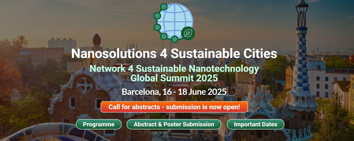 Sustainable Nano - SNSSN (@snssnano) on Twitter photo 🌍Calling all nano enthusiasts!
The #2025N4SNano Global Summit <a href="/N4SNano/">Network 4 Sustainable Nanotechnology</a> is heading to Barcelona! Share your insights on sustainable nanotechnology. 🧪
🗓️ Submit your abstract by 31 Jan 31 2025. Let's shape the future together!
👉 snssn-sustainablenano.net/news/call-for-…
#Nanotech #Sustainability 🌍Calling all nano enthusiasts!
The #2025N4SNano Global Summit <a href="/N4SNano/">Network 4 Sustainable Nanotechnology</a> is heading to Barcelona! Share your insights on sustainable nanotechnology. 🧪
🗓️ Submit your abstract by 31 Jan 31 2025. Let's shape the future together!
👉 snssn-sustainablenano.net/news/call-for-…
#Nanotech #Sustainability