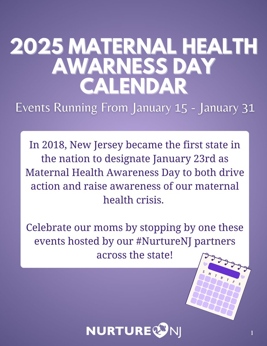FirstLadyNJ's tweet photo. Next Thursday marks our seventh annual Maternal Health Awareness Day!
Throughout the month, our #NurtureNJ partners are hosting more than 70 community events statewide to help support New Jersey’s moms and babies.
Check out the #MHAD calendar: https://t.co/T5Xe3HhLb4 https://t.co/fUTPgD7PSd
