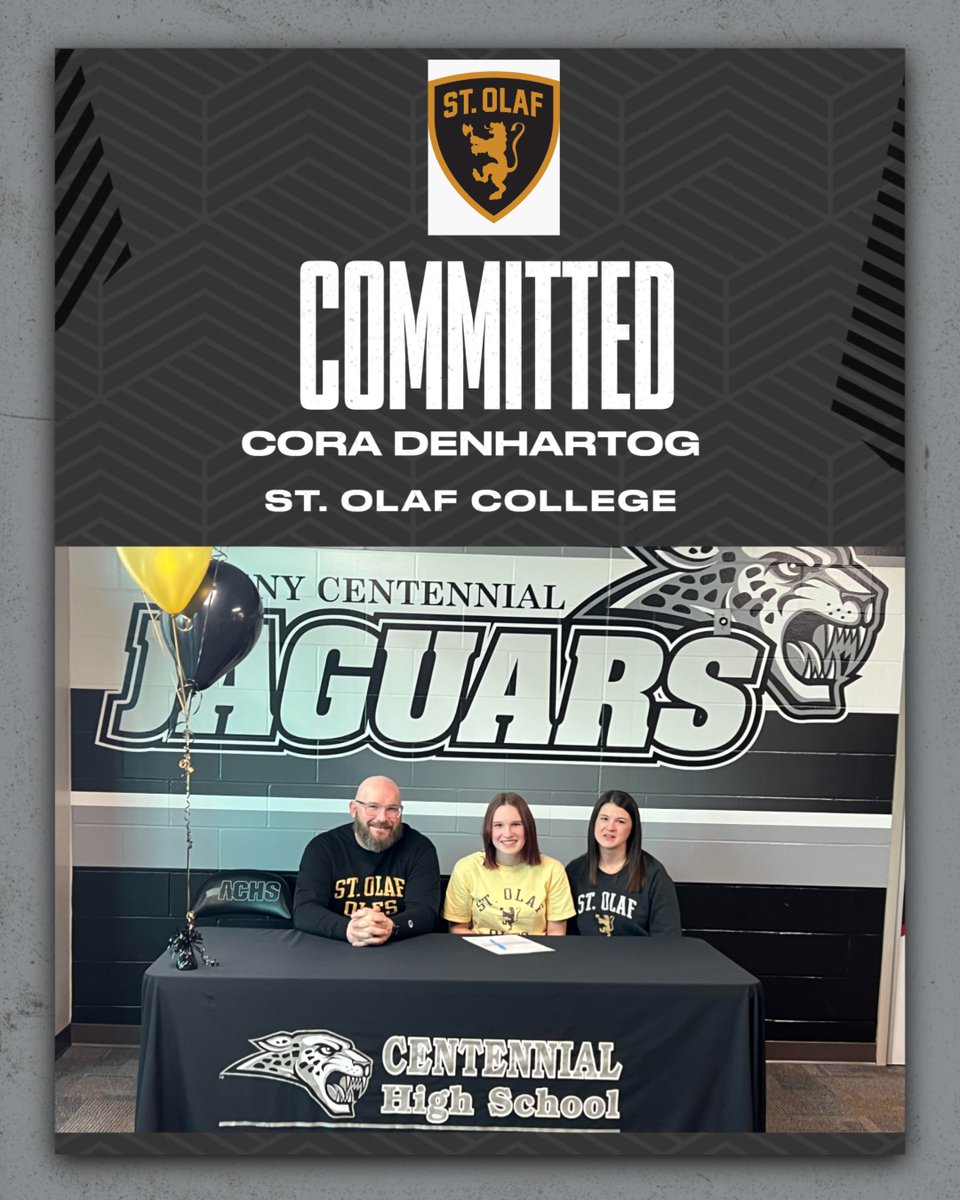 Jaguars AD (@jaguars_ad) on Twitter photo Congratulations to Cora DenHartog of <a href="/JaguarGirlsTF/">Centennial Girls T&F</a>
and <a href="/GirlsAchs/">ACHS Girls Cross Country</a> for committing to continue her athletic and academic career at St. Olaf College Congratulations to Cora DenHartog of <a href="/JaguarGirlsTF/">Centennial Girls T&F</a>
and <a href="/GirlsAchs/">ACHS Girls Cross Country</a> for committing to continue her athletic and academic career at St. Olaf College