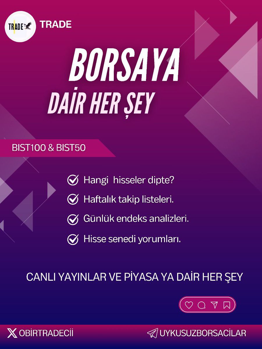 Günlük endeks analizi,

Düşeni kıran/Onay alan,

Artış potansiyeli taşıyan,

Takası toplanan hisseler,

Hepsi Analiz Kanalımızda sizlerle

<a href="/obirtradecii/">🇹🇷🤜 𝑻 𝑹 𝑨 𝑫 𝑬 ® 🤛 🇹🇷</a>

T.me/uykusuzborsaci…

#CGCAM #DENGE #ANHYT #THYAO #ISCTR #SONDAKIKA #bist100