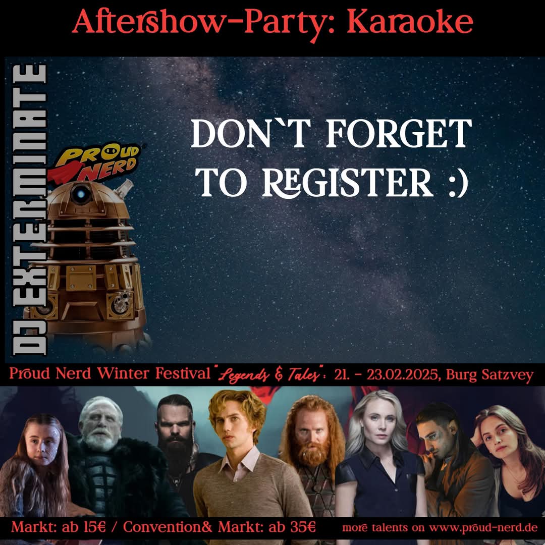 Dont forget to buy your aftershow ticket and register for the karaoke session 🫶 
proud-nerd.de/saturday-winte… 

#proudnerd #Twilight
#GameOfThrones #karaoke