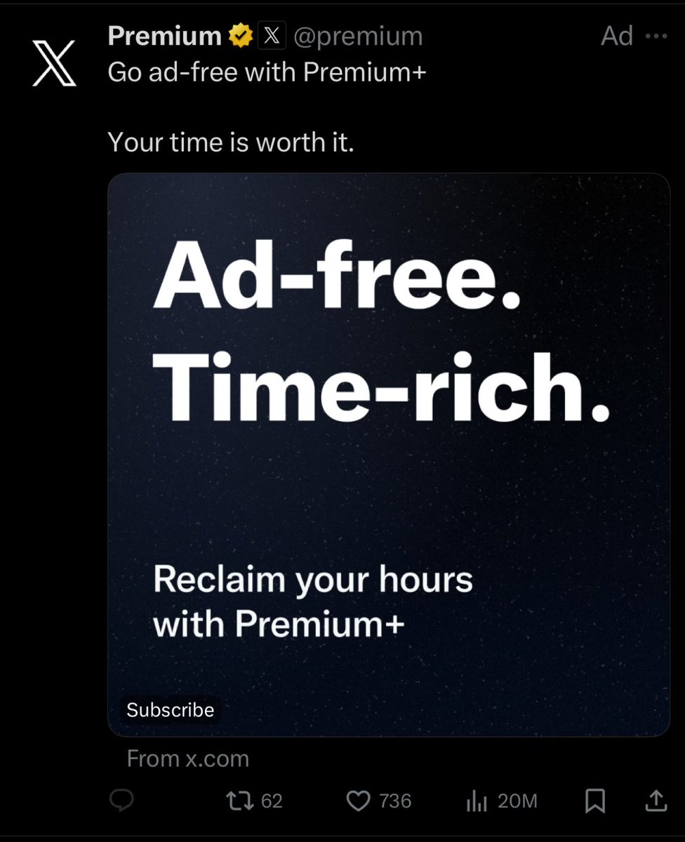 Thus essentially says that X is choc to the back wall with advertising, and is a waste of time.