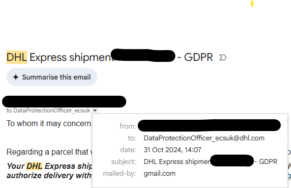 justinsegers's tweet photo. @dhlexpressuk I emailed your data protection officer on 31 October, and I haven't received a response. What is your response timeframe? https://t.co/7jUJMyIcii
