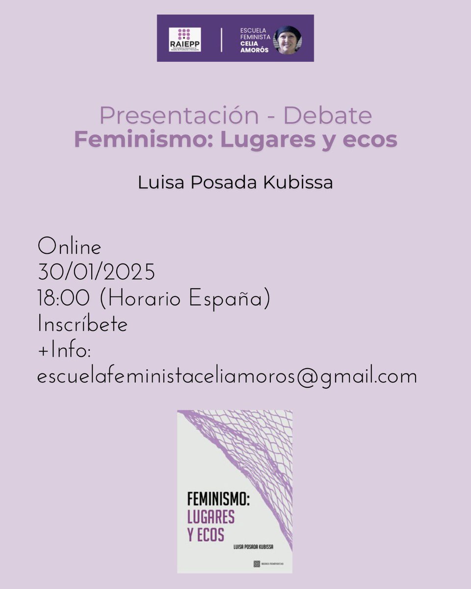 <a href="/LuisaPosadaKubi/">Luisa Posada Kubissa @luisaposadakubi.bsky.social</a> presenta “Feminismo: lugares y ecos” para que podamos debatir en Ciclo: #NuestrasPensadoras de la #EscuelaFeministaCeliaAmorós
Inscríbete en:

forms.gle/9xS9cdqjKF9vRW…