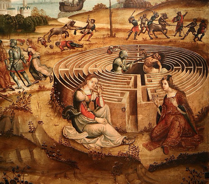 ellin_anderson's tweet image. Does #rhyme dictate meaning as well as form? #labyrinth #prompt #vss365 #vsspoem #poetry #Valentine #poem #PoetryX #PoetryCommunity #PoetryLovers #maze #terebinth #Minotaur #Ariadne 🎨 #Painting: Labyrinth Master of the Campana Cassone, "Voyage of #Theseus to Crete," 1510–1515.